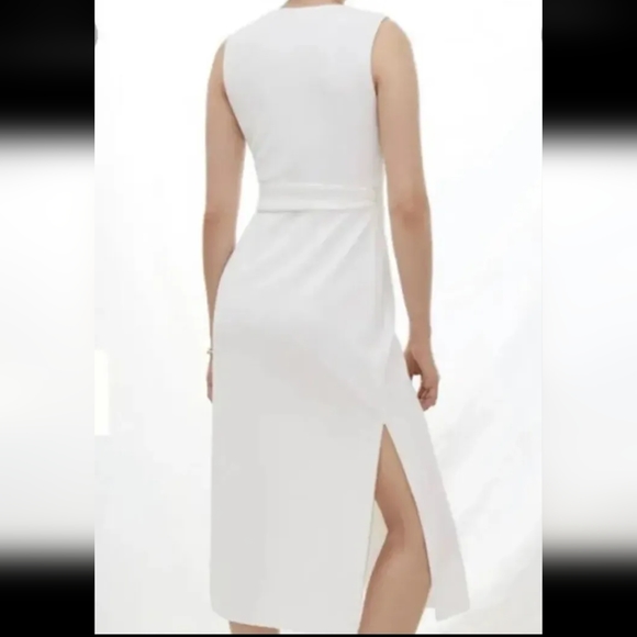 Anthropologie HUTCH S White Waffle Knit Wrap Midi Dress Belted Elegant Classic - Picture 2 of 10